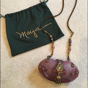 Maya purple resin jeweled evening bag with strap